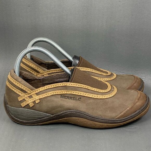 Merrell  Willow Chocolate Brown Leather Loafers Flats Shoes womens size 7.5 - Picture 1 of 8